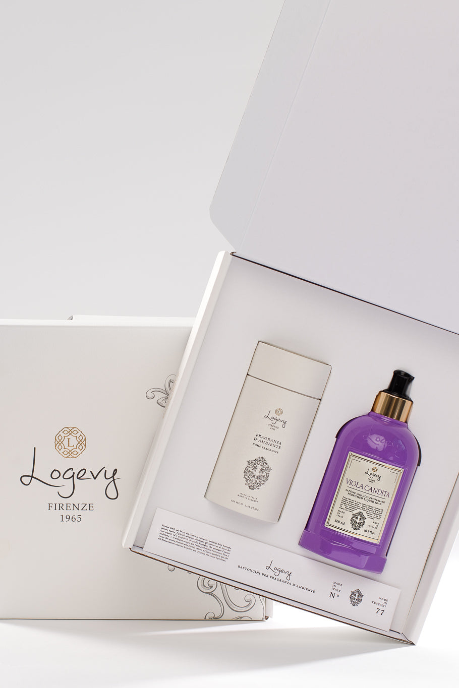 Logevy Firenze 1965 Gift Box - Soap "Viola Candita" + Room Fragrance "Champagne"