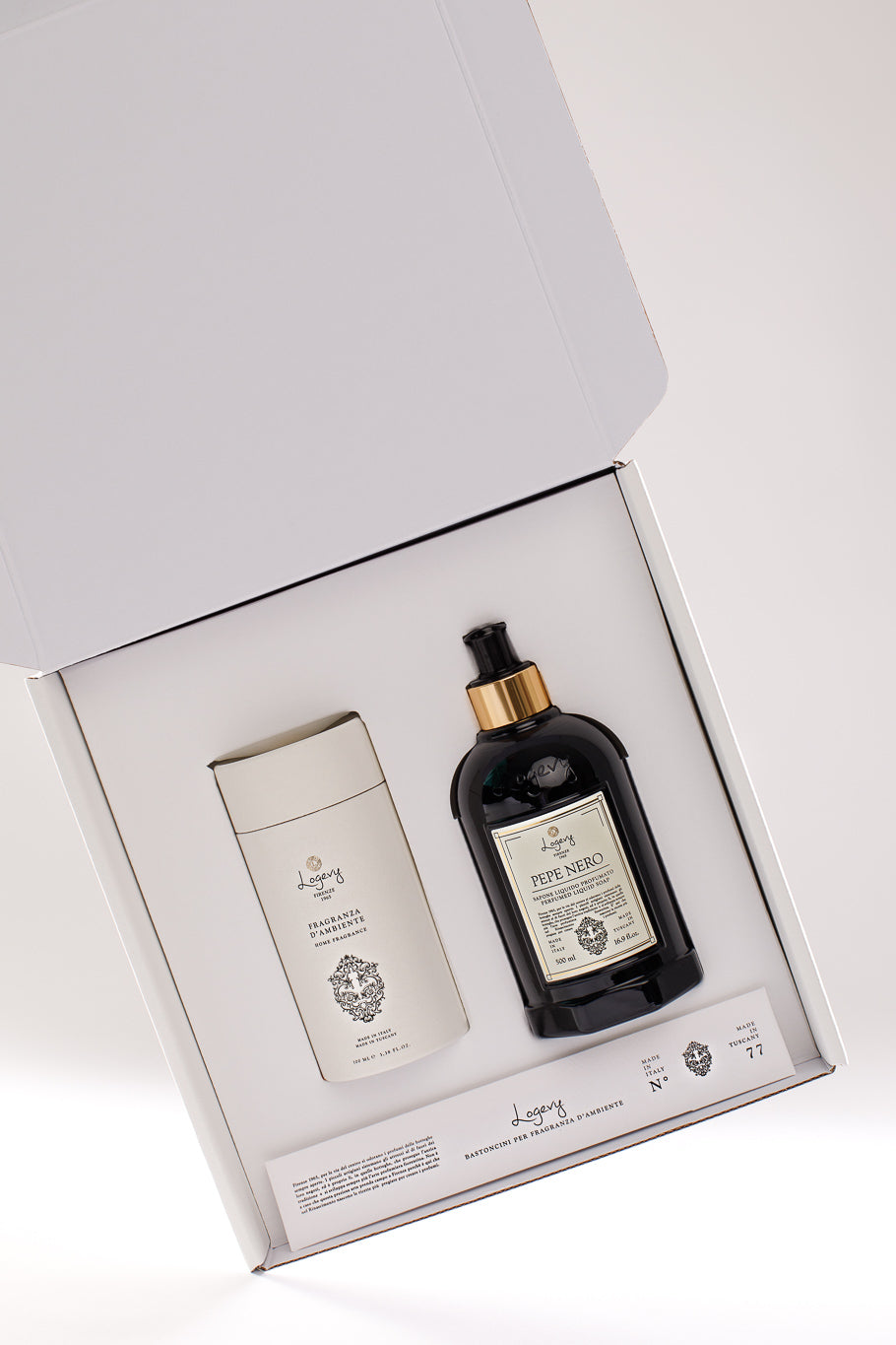 Logevy Firenze 1965 Gift Box - Soap "PEPE NERO" + Room Fragrance "ROSSO PROVERSO"
